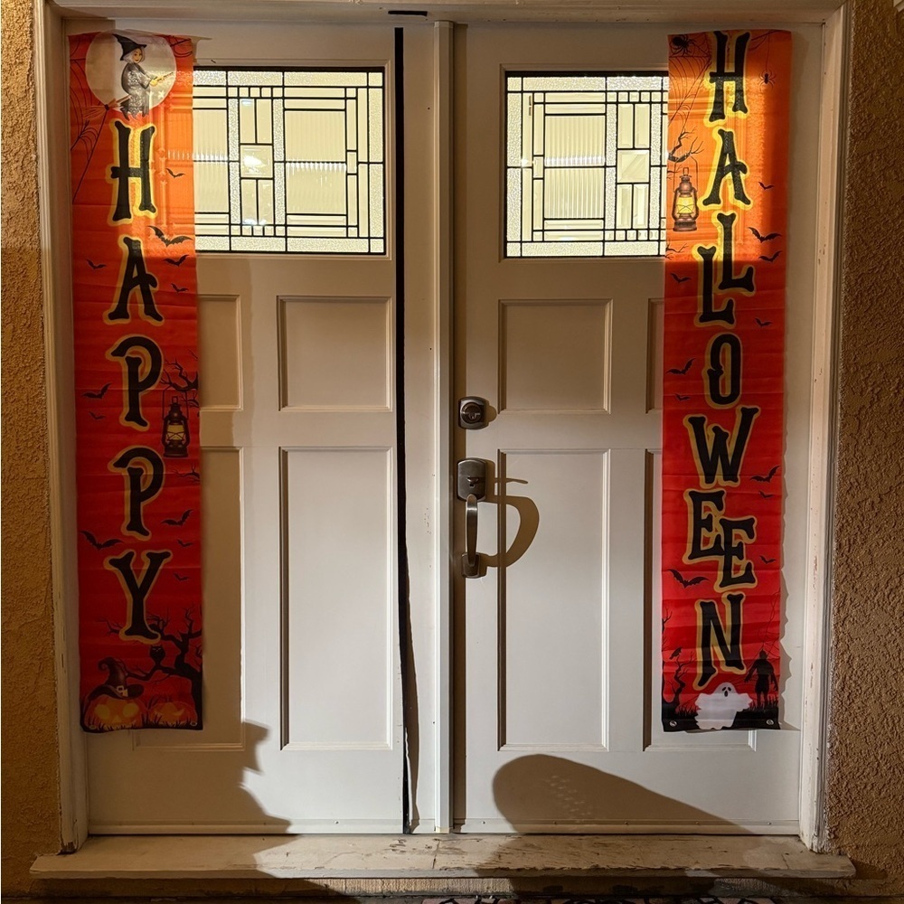 2PCS Happy Halloween Door Banners Porch Hanging Decoration Party Entryway